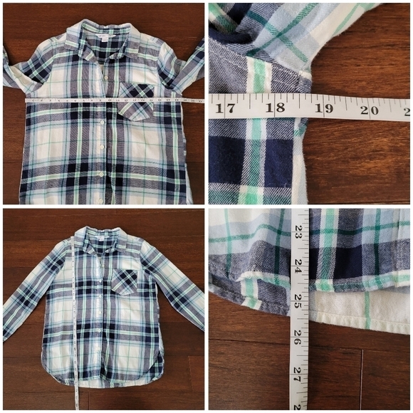 Old Navy Plaid Long Sleeve Button-Up Classic Shirt Size S White Gray & Green - Picture 7 of 8